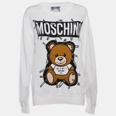 Pre-owned Moschino White Teddy Print Cotton Crewneck Sweatshirt S