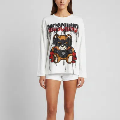 Pre-owned Moschino White Vampire Teddy Fringed Intarsia Knit Sweatshirt Xs