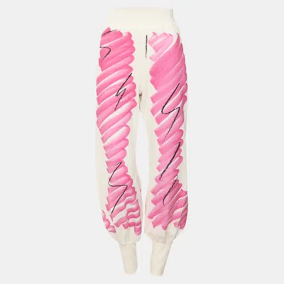Pre-owned Moschino White/pink Printed Velvet Pants M