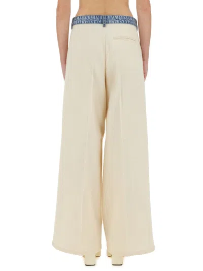 Moschino Wide Fit Cotton Blend Trousers In Neutral