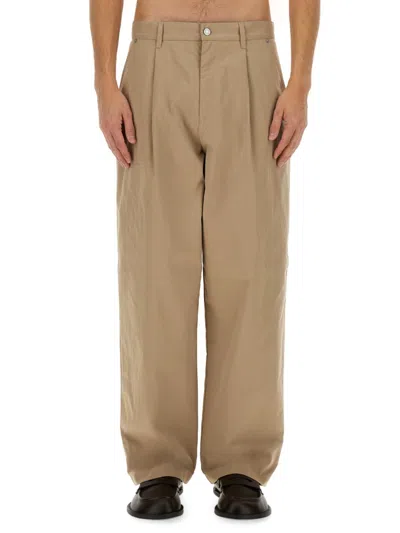 Moschino Wide-fit Relaxed Cotton Blend Pants In Neutrals