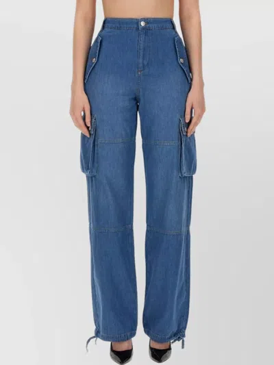 Moschino Wide Leg Cargo Trousers With Drawstring Hem In Blue