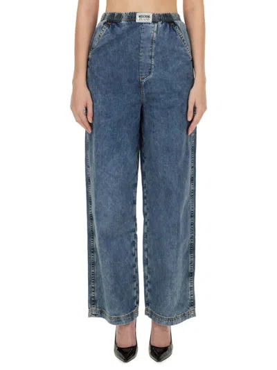 Moschino Wide-leg Denim Trousers With High Waist In Blue