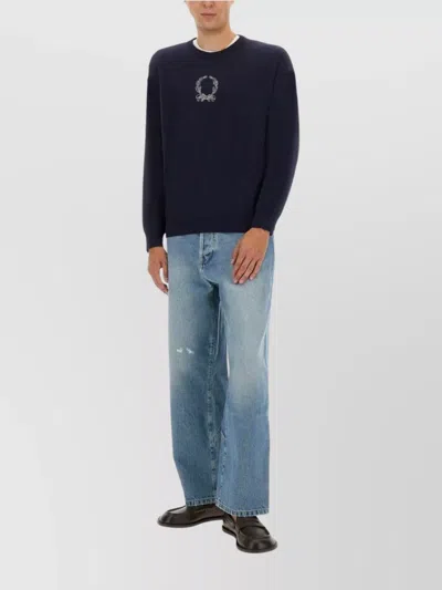 Moschino Wide Leg Distressed Trousers In Blue
