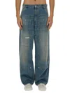 Moschino "wide Fit" Distressed Jeans With Patch Pockets In Navy