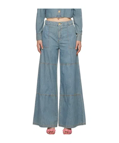 Moschino Wide Leg Sewing Detail Denim Trousers In Gray