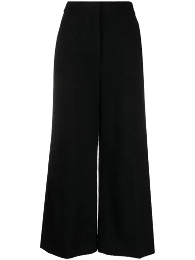 Moschino Wide-leg Textured Fabric Elastic Waistband Pants In Black