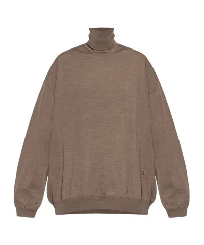 Moschino Wide-sleeves Virgin Wool Jumper In Brown