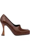Moschino Crocodile-embossed Square-toe Pumps In Brown
