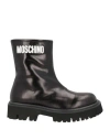 Moschino Leather Ankle Boots With Rubber Sole In Black