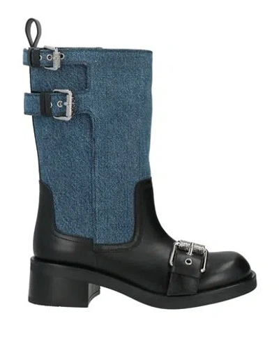 Moschino Woman Ankle Boots Black Size 8 Calfskin, Textile Fibers In Blue