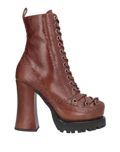 Moschino Woman Ankle Boots Chocolate Brown Size 11 Leather