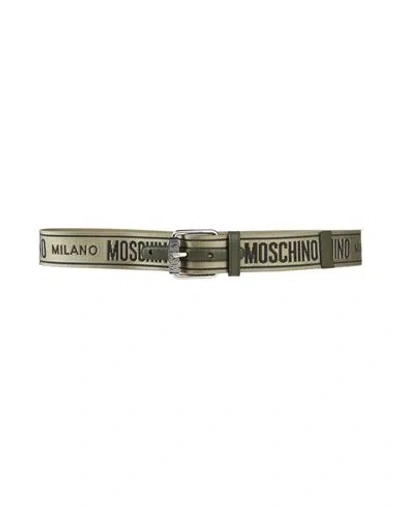 Moschino Man Belt Military Green Size 32 Soft Leather, Textile Fibers