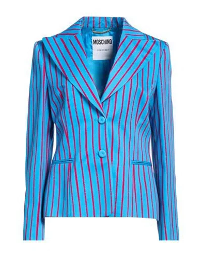 Moschino Woman Blazer Azure Size 12 Cotton, Viscose