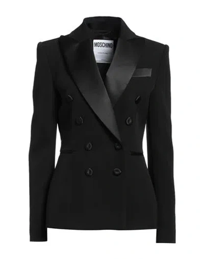 Moschino Appliquéd Grain De Poudre Wool Blazer In Black