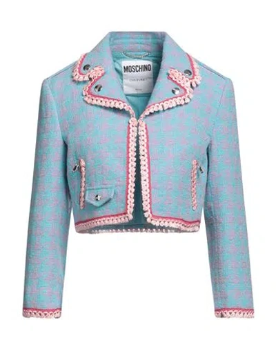 Moschino Woman Blazer Sky Blue Size 12 Cotton, Polyamide, Acrylic
