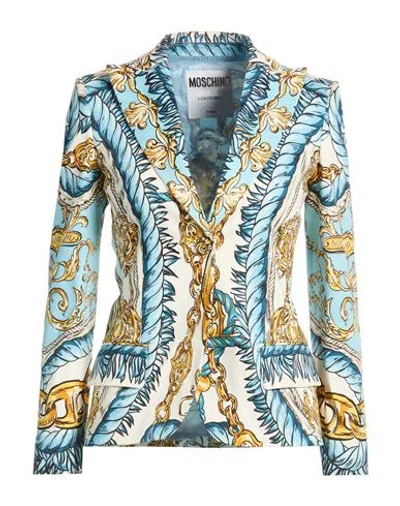 Moschino Woman Blazer Sky Blue Size 6 Cotton, Elastane