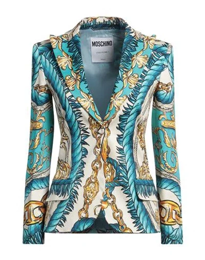 Moschino Woman Blazer Turquoise Size 10 Cotton, Elastane In Blue
