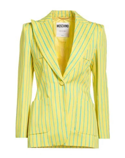 Moschino Woman Blazer Yellow Size 6 Cotton, Viscose In Blue