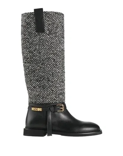Moschino Woman Boot Black Size 6 Textile Fibers, Leather