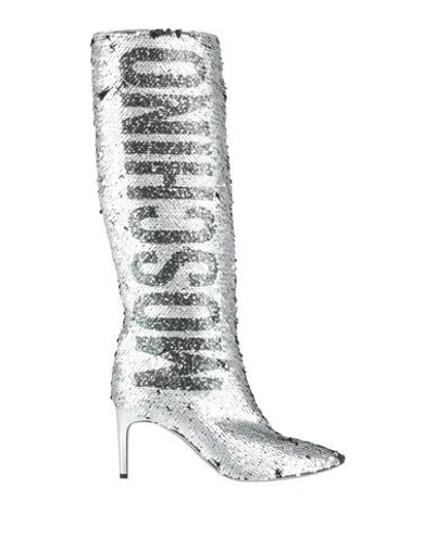 Moschino Woman Boot Silver Size 7 Textile Fibers