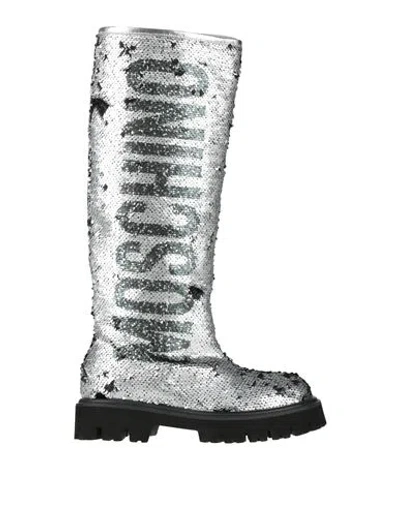 Moschino Woman Boot Silver Size 8 Textile Fibers