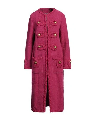 Moschino Woman Coat Magenta Size 12 Cotton, Polyamide, Elastane, Virgin Wool, Wool