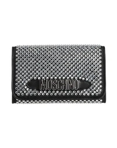Moschino Crystal-embellished Twill Clutch In Black