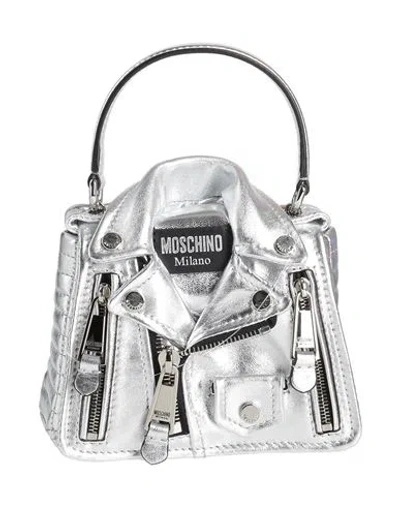Moschino Biker Laminated Napa Leather Bag In Nickel