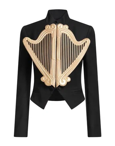 Moschino Woman Jacket Black Size 10 Virgin Wool, Viscose, Polyurethane Resin