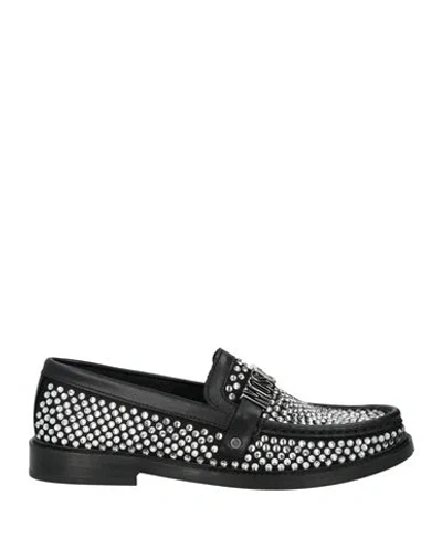 Moschino Woman Loafers Black Size 8 Leather, Textile Fibers