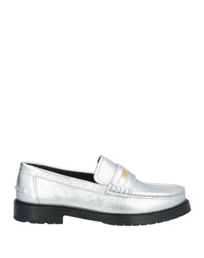 Moschino Woman Loafers Silver Size 8 Leather In Multi