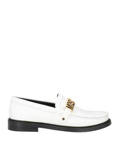 Moschino Woman Loafers White Size 7 Leather In Multi