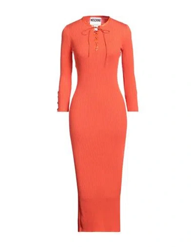 Moschino Woman Maxi Dress Orange Size 6 Virgin Wool, Polyamide, Elastane, Calfskin