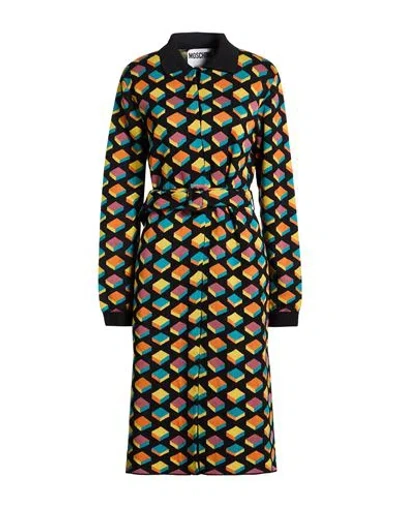 Moschino Woman Midi Dress Black Size 12 Cotton, Viscose, Polyester, Polyamide, Elastane In Multi