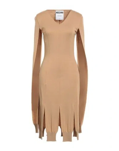 Moschino Woman Midi Dress Camel Size 8 Virgin Wool, Polyamide, Elastane In Beige