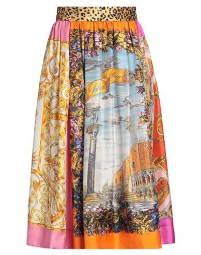 Moschino Woman Midi Skirt Orange Size 8 Silk