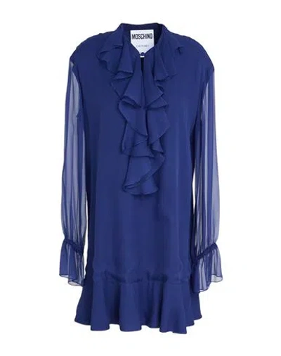 Moschino Woman Mini Dress Blue Size 10 Silk