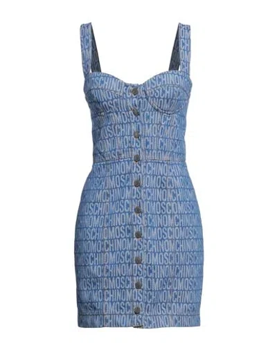 Moschino Woman Mini Dress Blue Size 8 Cotton, Polyester, Polyamide, Elastane