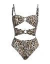 Moschino Woman One-piece Swimsuit Camel Size 10 Polyester, Elastane In Beige