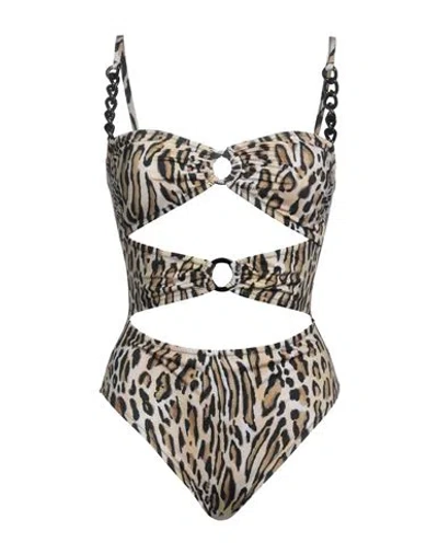 Moschino Woman One-piece Swimsuit Camel Size 10 Polyester, Elastane In Beige