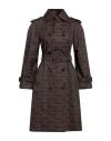 MOSCHINO MOSCHINO WOMAN OVERCOAT & TRENCH COAT DARK BROWN SIZE 8 POLYESTER, COTTON