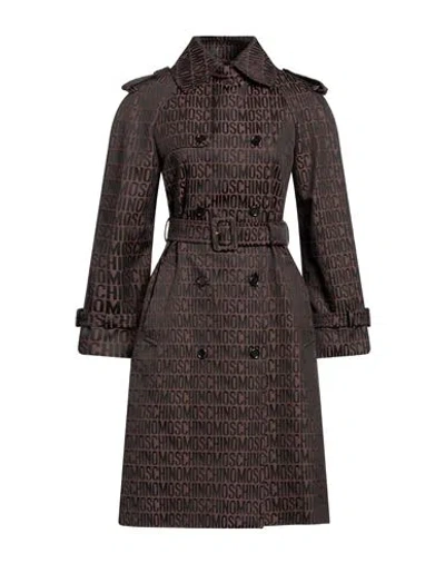 Moschino Woman Overcoat & Trench Coat Dark Brown Size 6 Polyester, Cotton