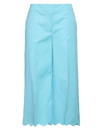 Moschino Woman Pants Turquoise Size 8 Cotton, Linen In Blue