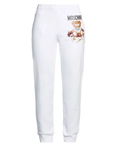 Moschino Woman Pants White Size 10 Organic Cotton In Blue
