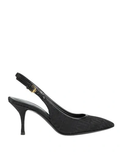 Moschino Woman Pumps Black Size 5 Leather, Textile Fibers In Animal Print
