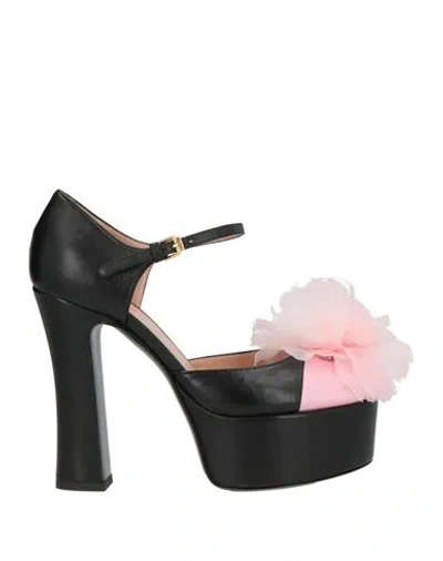 Moschino Woman Pumps Black Size 7.5 Calfskin, Polyester, Viscose, Silk