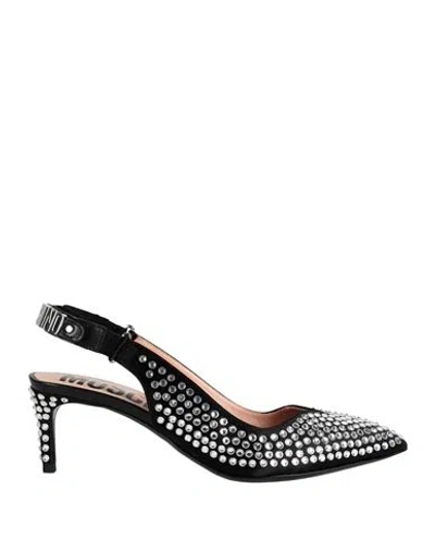 Moschino Woman Pumps Black Size 8 Leather, Textile Fibers