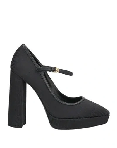 Moschino Woman Pumps Midnight Blue Size 7 Textile Fibers, Leather In Black