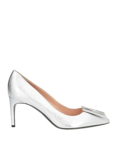Moschino Woman Pumps Silver Size 8 Goat Skin In Blue